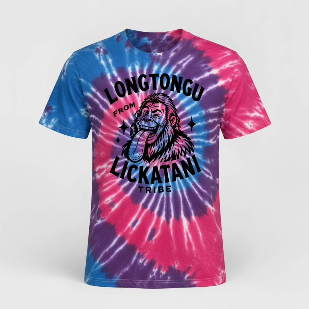Tie-dye version of the TONGUE LIKALOT tee