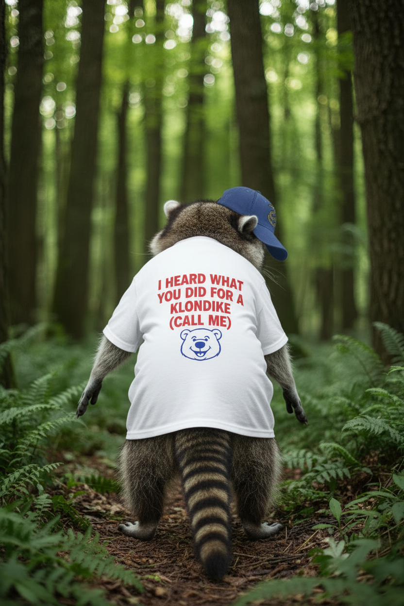 Raccoon Back of Shirt Red Letters
